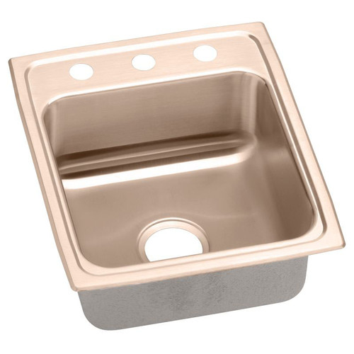 15" x 22" x 5-1/2" 18 Gauge CuVerro Antimicrobial Copper Single Bowl Drop-in ADA Sink with 3 Faucet Holes in Lustrous Satin