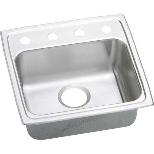LRAD191840OS4 Stainless Steel Single Bowl Top Mount Sink with OS4 Faucet Holes in Lustrous Highlighted Satin
