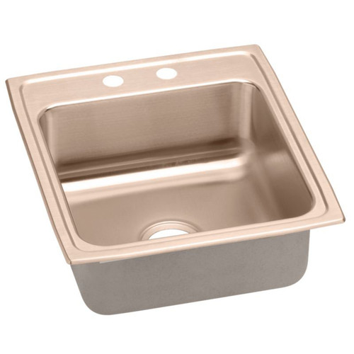 19-1/2" x 22" x 5-1/2" 18 Gauge CuVerro Antimicrobial Copper Single Bowl Drop-in ADA Sink with 2 Faucet Holes in Lustrous Satin