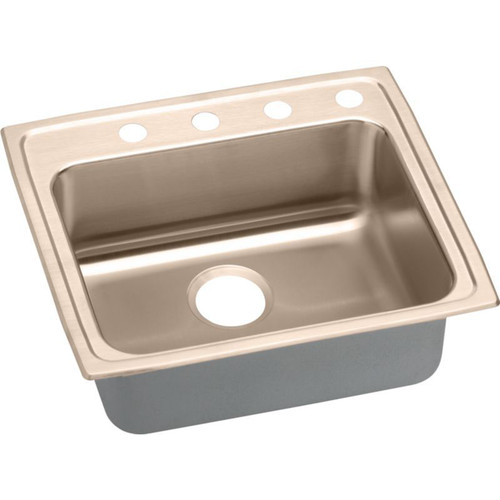 25" x 21-1/4" x 5-1/2" 18 Gauge CuVerro Antimicrobial Copper Single Bowl Drop-in ADA Sink with 4 Faucet Holes in Lustrous Satin