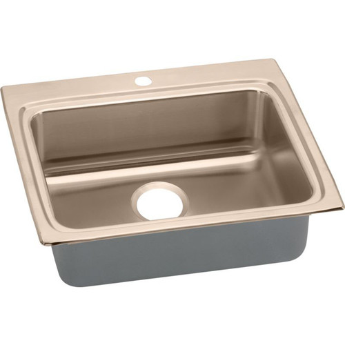 25" x 22" x 4-1/2" 18 Gauge CuVerro Antimicrobial Copper Single Bowl Drop-in ADA Sink with 1 Faucet Hole in Lustrous Satin