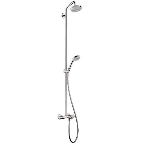 Hansgrohe 27143001 Croma Showerpipe Shower System with Tub Spout, Multi-Function Hand Shower, 63in Hose, Shower Head - Eco Right 2.0gpm in Chrome Hansgrohe 27143001 Croma Showerpipe Shower System with Tub Spout, Multi-Function Hand Shower, 63in Hose, Shower Head - Eco Right 2.0gpm in Chrome