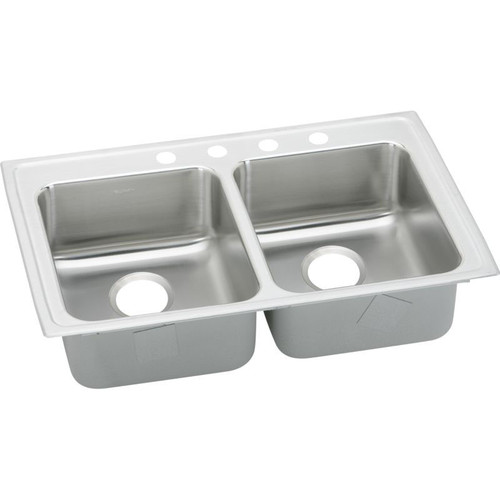 29" x 22" x 6" 18 Gauge Stainless Steel Equal Double Bowl Drop-in ADA Kitchen Sink with 4 Faucet Holes in Lustrous Satin