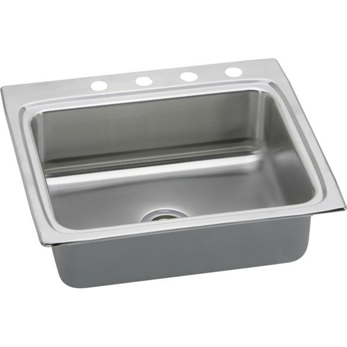 LRADQ2522504 Stainless Steel Single Bowl Top Mount Quick-Clip Sink with 4 Faucet Holes in Lustrous Highlighted Satin