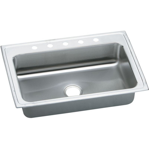 Elkay Gourmet Pacemaker PSRS33225 Stainless Steel Single Bowl Top Mount Sink with 5 Faucet Holes in Brilliant Satin