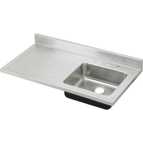 48" x 25" x 7-1/2" 18 Gauge Stainless Steel Right Single Bowl Sink Top with 4 Faucet Holes in Lustrous Satin