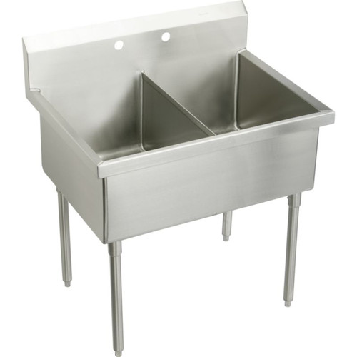 SS8248OF2 Commercial Scullery Sink with 2 Faucet Holes in Buffed Satin