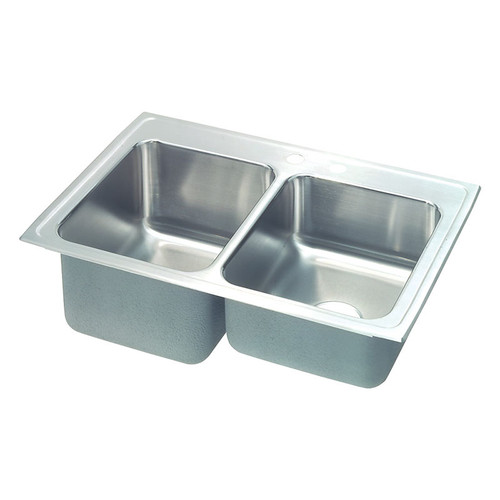 33" x 22" x 10-1/8" 18 Gauge Stainless Steel Double Bowl Drop-in Kitchen Sink with Left Deep Bowl and Middle Right 2 Faucet Holes in Lustertone