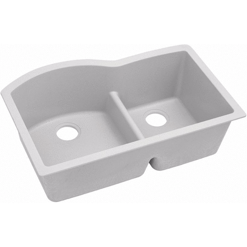 33" x 22" x 10" Quartz Offset 60/40 Double Bowl Undermount Sink with Aqua Divide in White