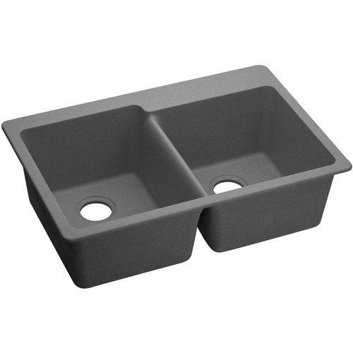 33" x 22" x 9-1/2" Quartz Offset Double Bowl Drop-in Sink in Greystone