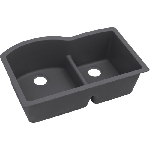 33" x 22" x 10" Quartz Offset 60/40 Double Bowl Undermount Sink with Aqua Divide in Charcoal