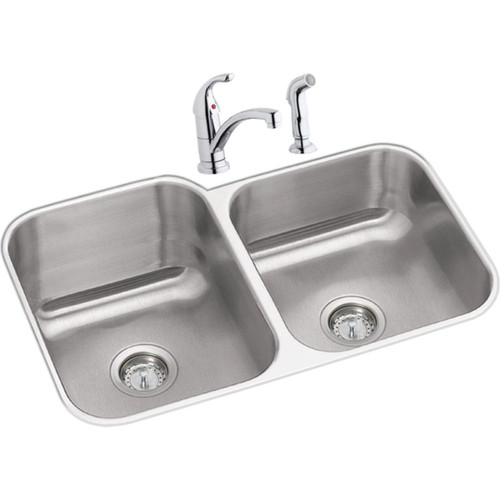 Dayton DXUH312010RDF Stainless Steel Double Bowl Undermount Sink and Faucet Kit in Radiant Satin Dayton DXUH312010RDF Stainless Steel Double Bowl Undermount Sink and Faucet Kit in Radiant Satin