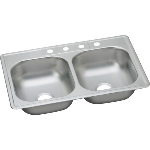 DD233221 Stainless Steel Double Bowl Top Mount Sink with Single Faucet Hole in Satin DD233221 Stainless Steel Double Bowl Top Mount Sink with Single Faucet Hole in Satin