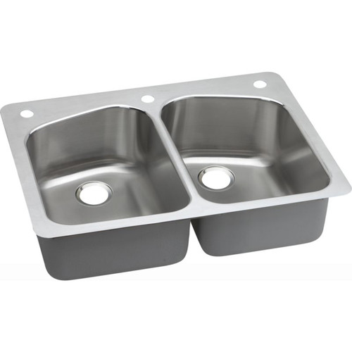 Stainless Steel Double Bowl Dual-Mount Sink with 2L Faucet Holes in Lustrous Highlighted Satin Stainless Steel Double Bowl Dual-Mount Sink with 2L Faucet Holes in Lustrous Highlighted Satin