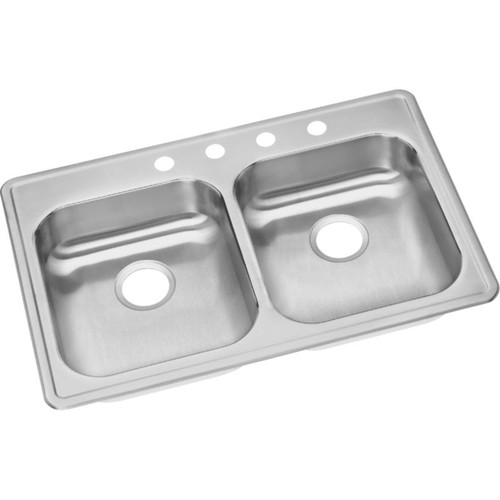 GE233221 Stainless Steel Double Bowl Top Mount Sink with Single Faucet Hole in Satin GE233221 Stainless Steel Double Bowl Top Mount Sink with Single Faucet Hole in Satin