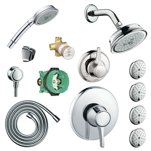 Shower Faucet Kit with 4 Body Sprays Handshower PBV Trim with Rough-in Diverter Trim with Rough-in in Chrome
