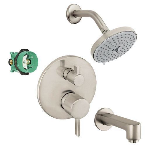 Hansgrohe KST04231-27495-13BN Raindance S 150 Air 3-Jet Showerhead Kit with Tub Spout Thermostatic Trim with Diverter and Rough-in in Brushed Nickel Hansgrohe KST04231-27495-13BN Raindance S 150 Air 3-Jet Showerhead Kit with Tub Spout Thermostatic Trim with Diverter and Rough-in in Brushed Nickel