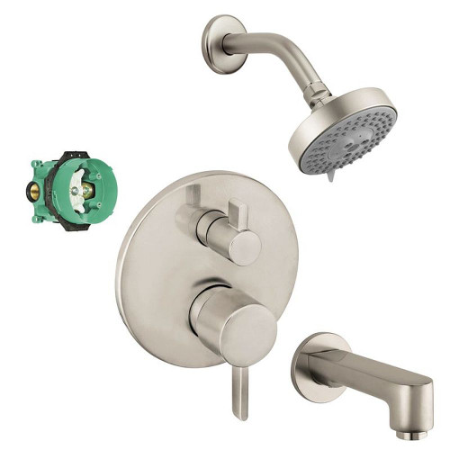 Hansgrohe KST04447-04340-13BN Raindance Shower Faucet Kit with Tub Spout PBV Trim with Diverter and Rough-in in Brushed Nickel Hansgrohe KST04447-04340-13BN Raindance Shower Faucet Kit with Tub Spout PBV Trim with Diverter and Rough-in in Brushed Nickel