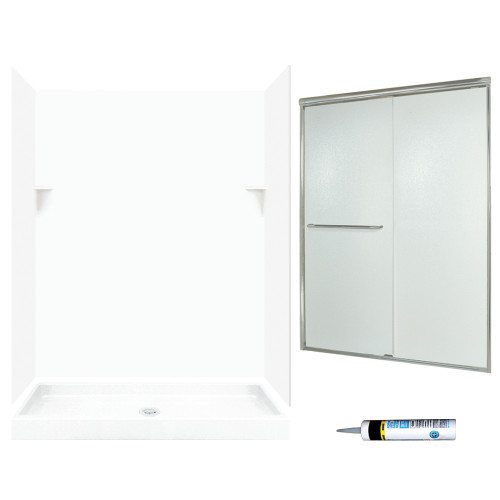 stone 72-in x 60-in x 34-in 5-Piece Alcove Shower Kit in White