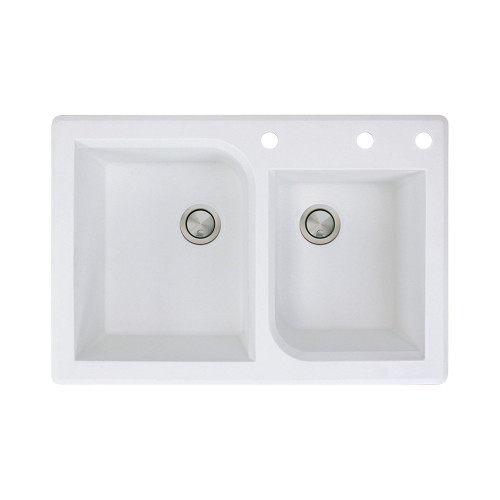33-in X 22-in X 9.5-in silQ Granite Kitchen Sink with 1-3/4 Double Offset Bowls, Drop-in Installation, with 3 ACD Faucet Holes, In White 33-in X 22-in X 9.5-in silQ Granite Kitchen Sink with 1-3/4 Double Offset Bowls, Drop-in Installation, with 3 ACD Faucet Holes, In White