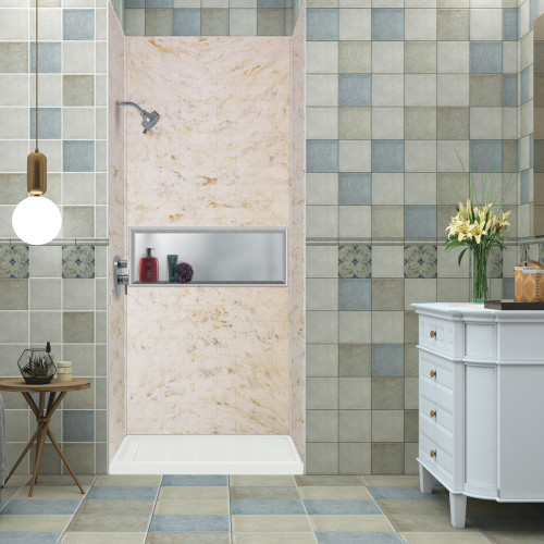 36-In X 48-In X 72-In 3-Piece Shower Wall Kit, In Biscotti Marble 36-In X 48-In X 72-In 3-Piece Shower Wall Kit, In Biscotti Marble