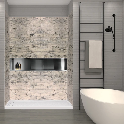 SWK603696-49 SaraMar 36-In X 60-In X 96-In 3-Piece Shower Wall Trimmable Kit, In Sand Creme