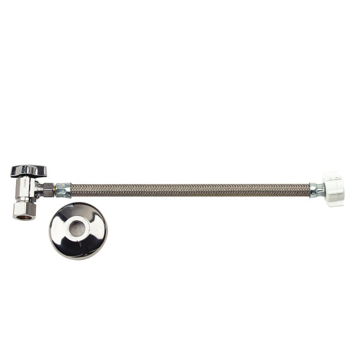 1/2 in. Nom Comp x 3/8 in. O.D. Comp 3/8 in. Comp x 7/8 in. Ballcock Toilet 1/4 Turn Ball Angle Stop, Braided Polymer Connector