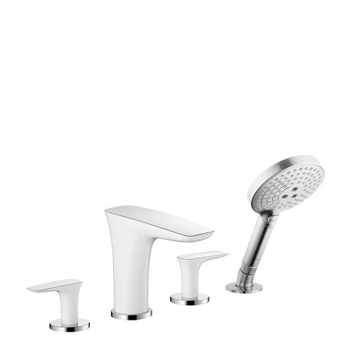 PuraVida 4-Hole Roman Tub Set Trim with 1.75 GPM Handshower, In White/Chrome PuraVida 4-Hole Roman Tub Set Trim with 1.75 GPM Handshower, In White/Chrome