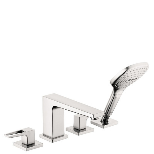 Metropol 4-Hole Roman Tub Set Trim with Loop Handles and 2.0 GPM Handshower, In Chrome