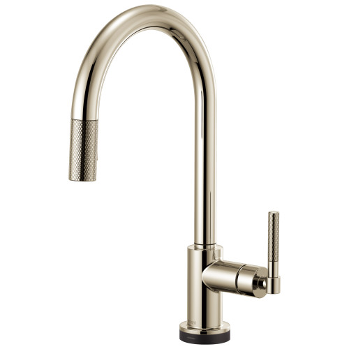SmartTouch Pull-Down Faucet with Arc Spout and Knurled Handle in Polished Nickel Finish