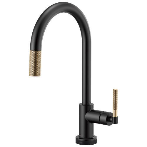 SmartTouch Pull-Down Faucet with Arc Spout and Knurled Handle in Matte Black/Luxe Gold Finish