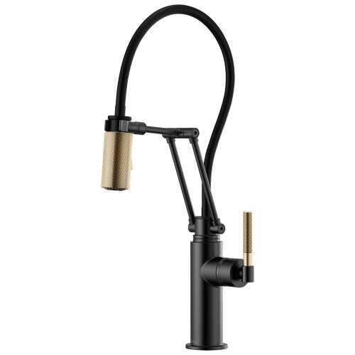 Articulating Faucet with Knurled Handle in Matte Black/Luxe Gold Finish