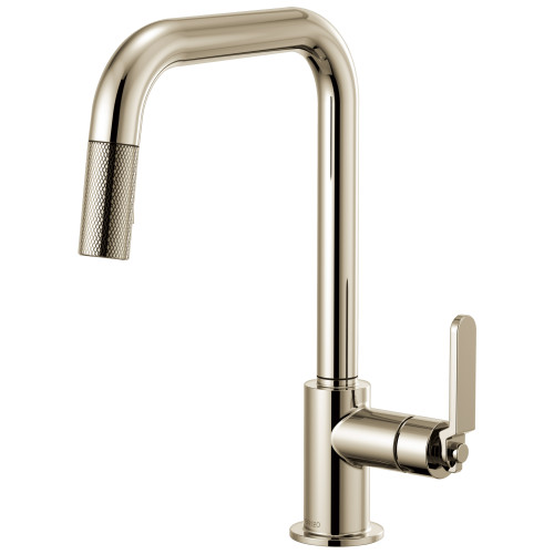 Pull-Down Faucet with Square Spout and Industrial Handle in Polished Nickel Finish Pull-Down Faucet with Square Spout and Industrial Handle in Polished Nickel Finish