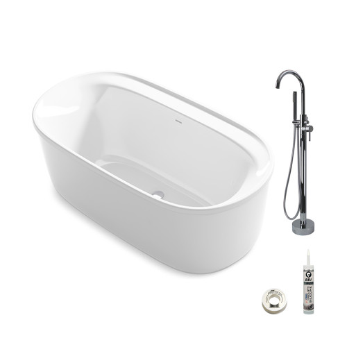Sterling 66-in Spectacle Freestanding Bathtub with Chrome Transitional Tub Filler and Drain, White Sterling 66-in Spectacle Freestanding Bathtub with Chrome Transitional Tub Filler and Drain, White