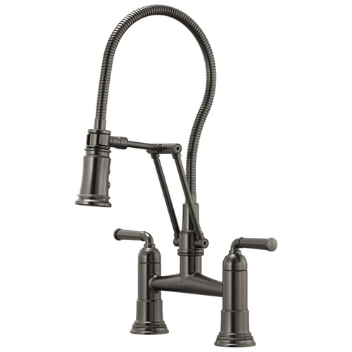 1.8 GPM Articulating Bridge Faucet with Finished Hose in Luxe Steel Finish 1.8 GPM Articulating Bridge Faucet with Finished Hose in Luxe Steel Finish