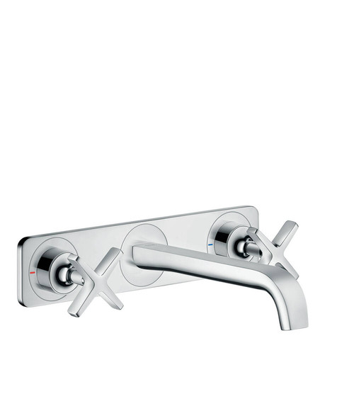 Wall-Mounted Widespread Faucet Trim with Base Plate in Chrome