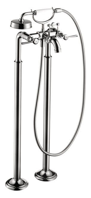 2-Handle Freestanding Tub Filler Trim with Lever Handles and Handshower in Chrome