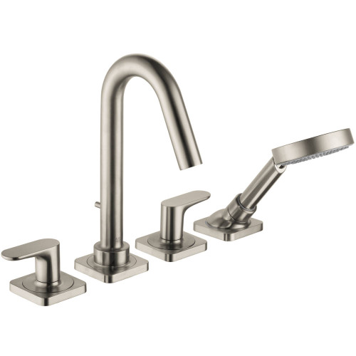 4-Hole Roman Tub Set Trim with Handshower in Brushed Nickel