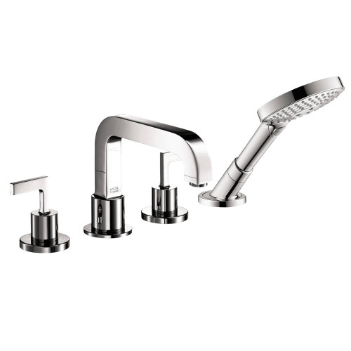 4-Hole Roman Tub Set Trim with Lever Handles and Handshower in Chrome