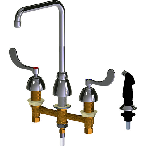 2.2 GPM Deck-Mounted Manual Sink Faucet with 8" Centers, 8" Rigid/Swing High Arch Spout, Softflo Aerator, 4" Wristblade Handle in Polished Chrome