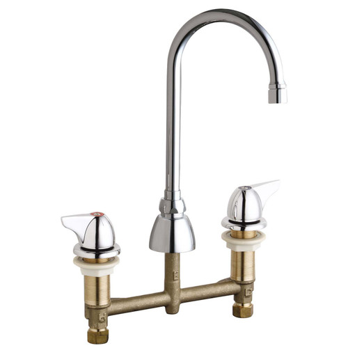 2.2 GPM Deck Mounted Manual Ecast Sink Faucet with 8" Centers, 5 1/4" Rigid/Swing Gooseneck Spout, Aerator and 2" Canopy Single Wing Handle in Polished Chrome 2.2 GPM Deck Mounted Manual Ecast Sink Faucet with 8" Centers, 5 1/4" Rigid/Swing Gooseneck Spout, Aerator and 2" Canopy Single Wing Handle in Polished Chrome
