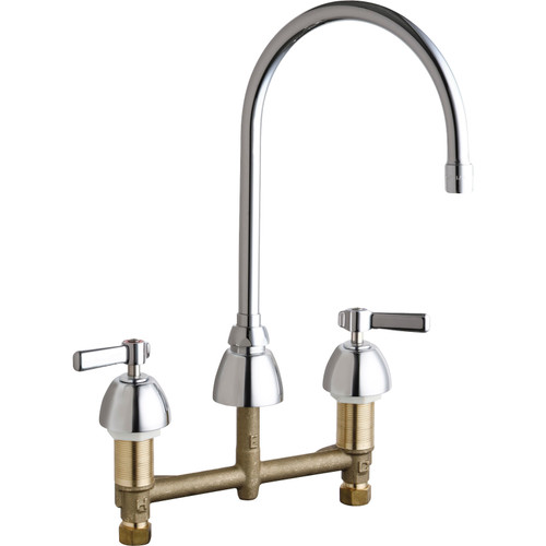 Chicago Faucets 201-AGN8AE35ABCP Deck Mounted Manual Ecast Sink Faucet with 8" Centers, Softflo Aerator and 8" Rigid/Swing Gooseneck Spout in Polished Chrome Chicago Faucets 201-AGN8AE35ABCP Deck Mounted Manual Ecast Sink Faucet with 8" Centers, Softflo Aerator and 8" Rigid/Swing Gooseneck Spout in Polished Chrome
