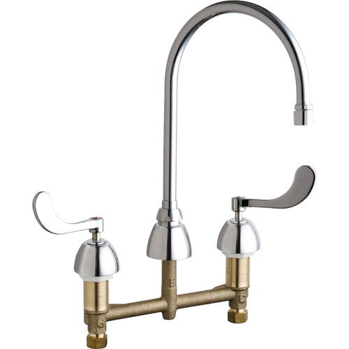 1.5 GPM Deck Mounted Manual Ecast Sink Faucet with 8" Centers, 8" Rigid/Swing Gooseneck Spout and Vandal Proof Aerator 4" Wristblade Handle in Polished Chrome 1.5 GPM Deck Mounted Manual Ecast Sink Faucet with 8" Centers, 8" Rigid/Swing Gooseneck Spout and Vandal Proof Aerator 4" Wristblade Handle in Polished Chrome