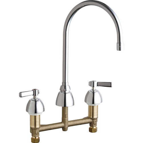 2.2 GPM Deck Mounted Manual Sink Faucet with 8" Centers, 8" Restricted Swing Gooseneck Spout, Softflo Aerator and Quaturn Compression Operating Cartridge in Polished Chrome