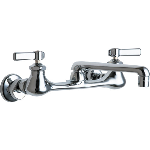 Chicago Faucets 540-LDE35ABCP Wall Mounted Manual ECAST Sink Faucet with Adjustable Centers, Less Dish, Softflo Aerator with Adapter in Polished Chrome Chicago Faucets 540-LDE35ABCP Wall Mounted Manual ECAST Sink Faucet with Adjustable Centers, Less Dish, Softflo Aerator with Adapter in Polished Chrome
