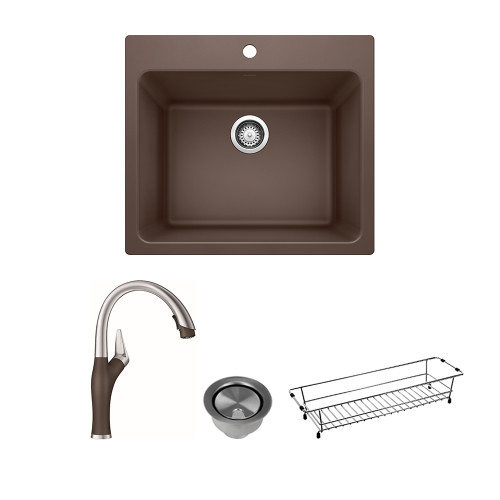Blanco KFA-401922 22-in X 25-in Liven Granite Laundry Sink with Pull-Down Faucet, Basket, and Strainer in Cafe Brown Blanco KFA-401922 22-in X 25-in Liven Granite Laundry Sink with Pull-Down Faucet, Basket, and Strainer in Cafe Brown