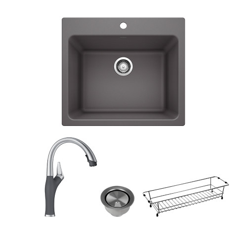 Blanco KFA-401923 22-in X 25-in Liven Granite Laundry Sink with Pull-Down Faucet, Basket, and Strainer in Cinder Blanco KFA-401923 22-in X 25-in Liven Granite Laundry Sink with Pull-Down Faucet, Basket, and Strainer in Cinder