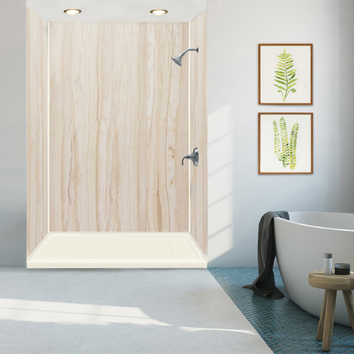 FLU6030R-32 Linear 60-in W x 30-in L Rectangular Alcove Concealed End Drain Shower Base with Right Hand Drain in Cameo