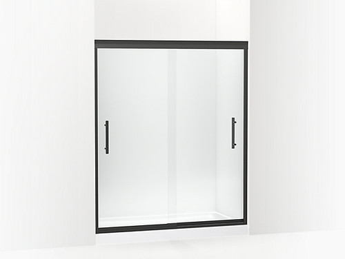 Frameless sliding shower door in matte black frame finish with smooth glass texture 56-5/8" Frameless sliding shower door in matte black frame finish with smooth glass texture 56-5/8"