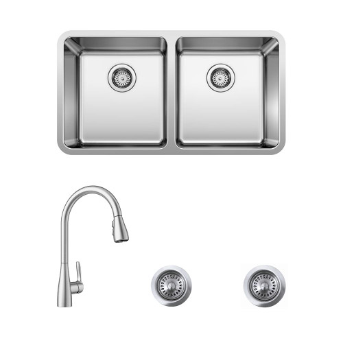 Undermount Formera Equal Double Sink Kit including Pull-Down Faucet with 1.5 gpm and Decorative Basket Strainer Undermount Formera Equal Double Sink Kit including Pull-Down Faucet with 1.5 gpm and Decorative Basket Strainer